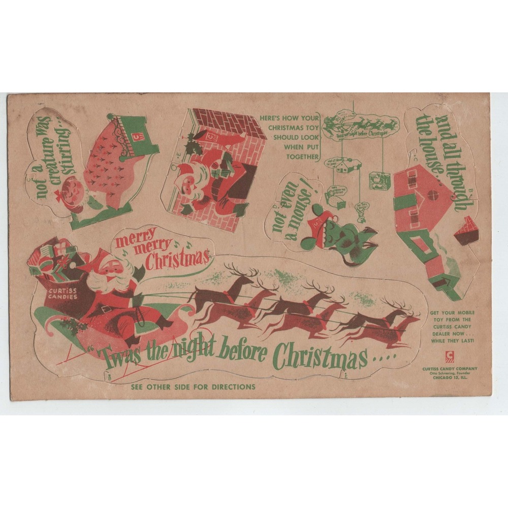 Vtg Curtiss Candy Chicago Twas the Night Before Christmas Santa Mobile Punch Out - Picture 1 of 2